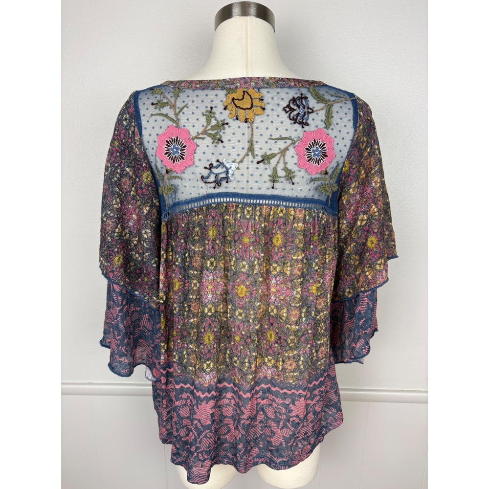 Anthropologie Postmark Ciutadella Top Lace Embroidered Floral Size M Bell Sleeve - Picture 10 of 17